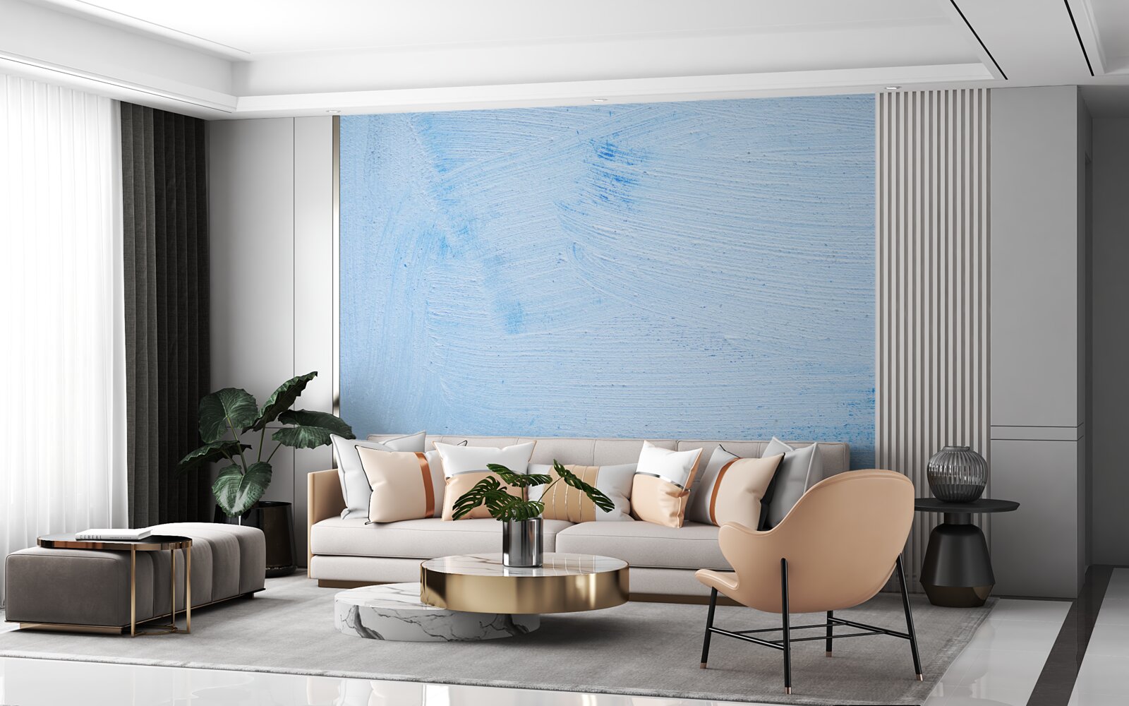 Fotobehang een laag zacht azuurblauw gips