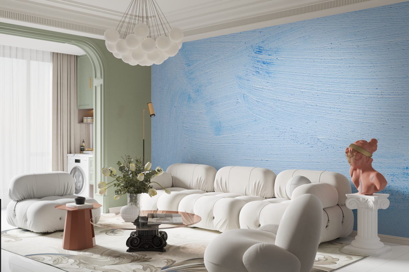 Fotobehang een laag zacht azuurblauw gips