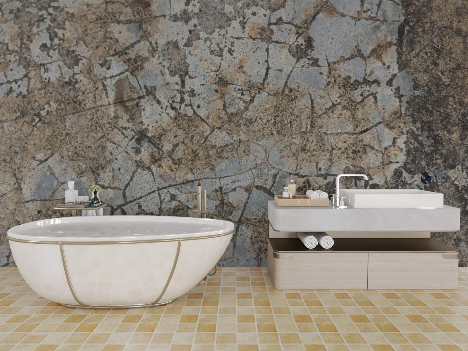 Fotobehang marmeren oppervlak, bezaaid met barsten