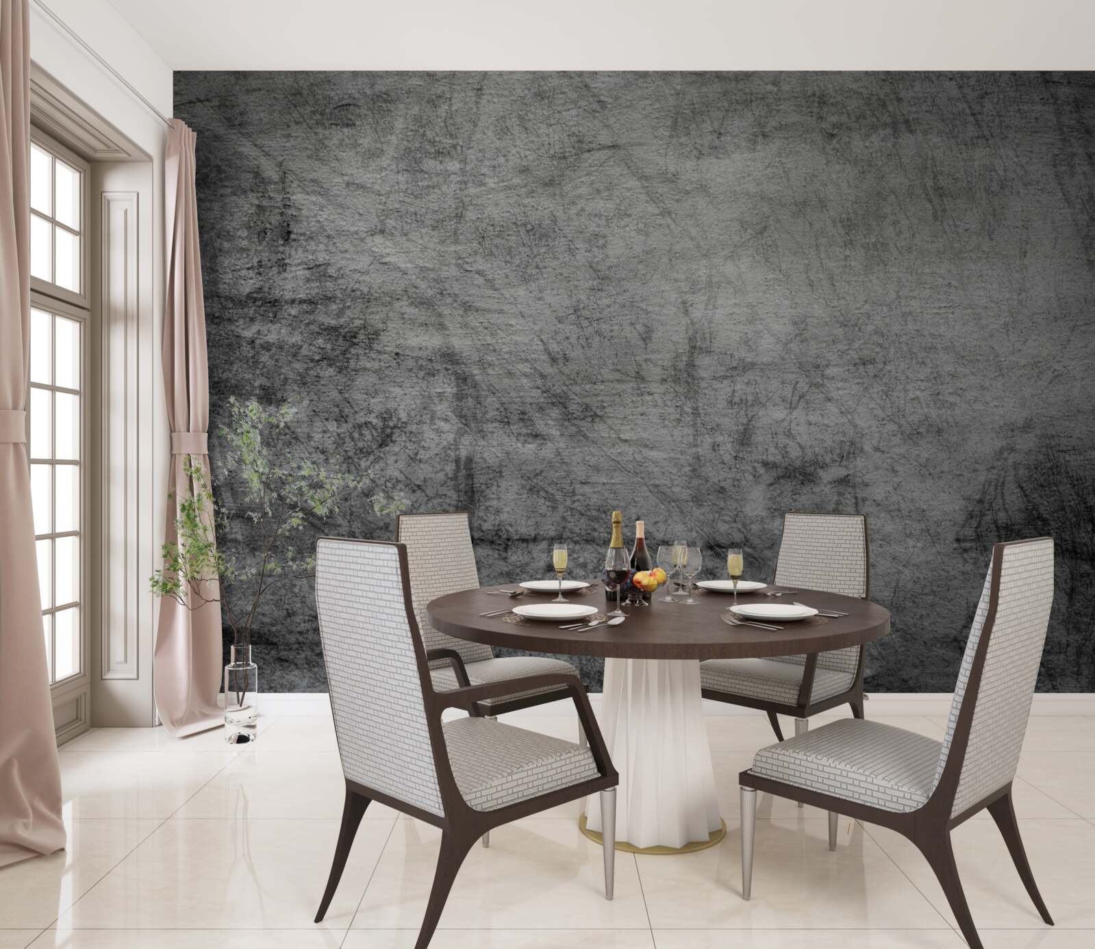 Fotobehang oude grijze achtergrond gemarkeerd met krassen