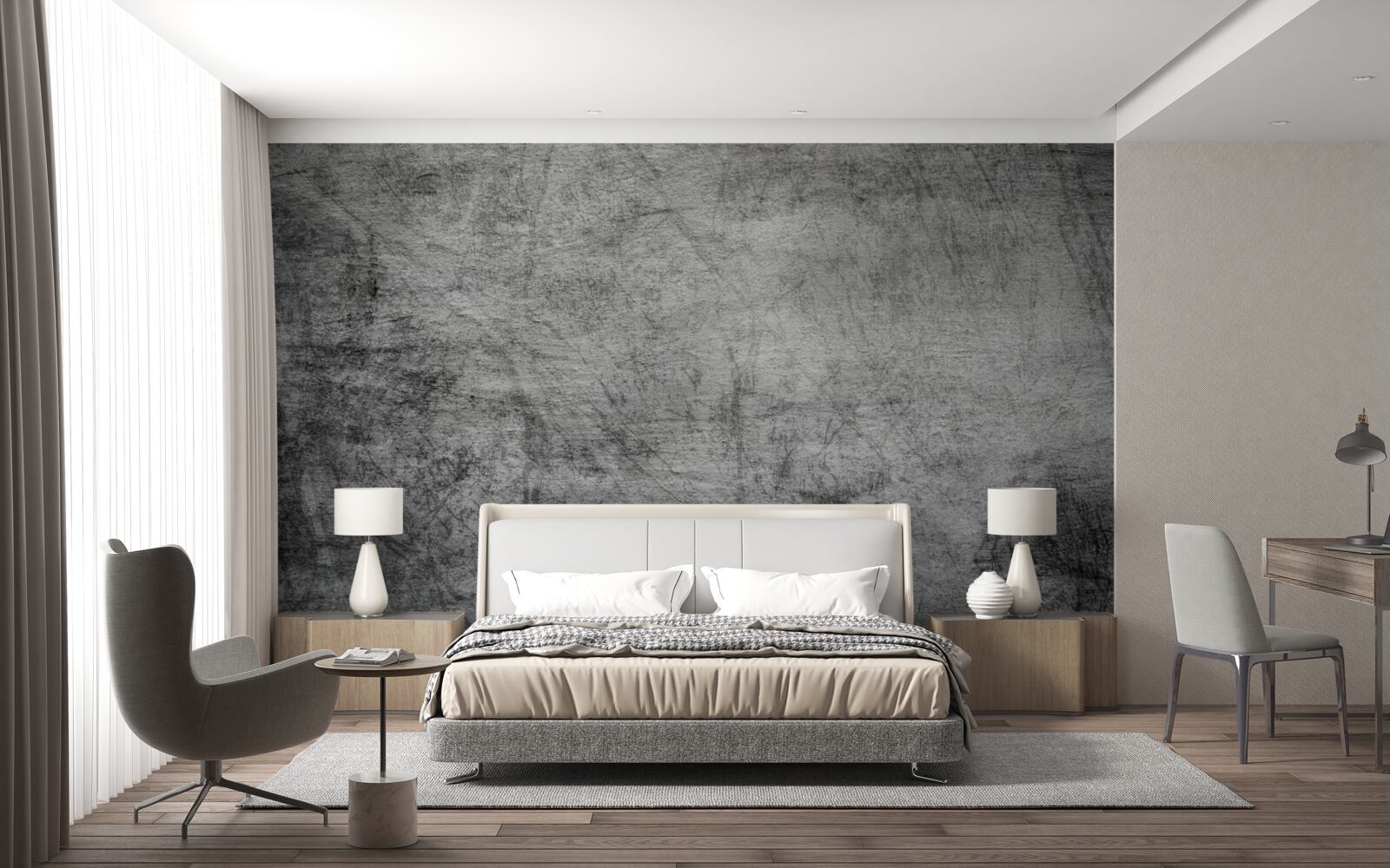 Fotobehang oude grijze achtergrond gemarkeerd met krassen