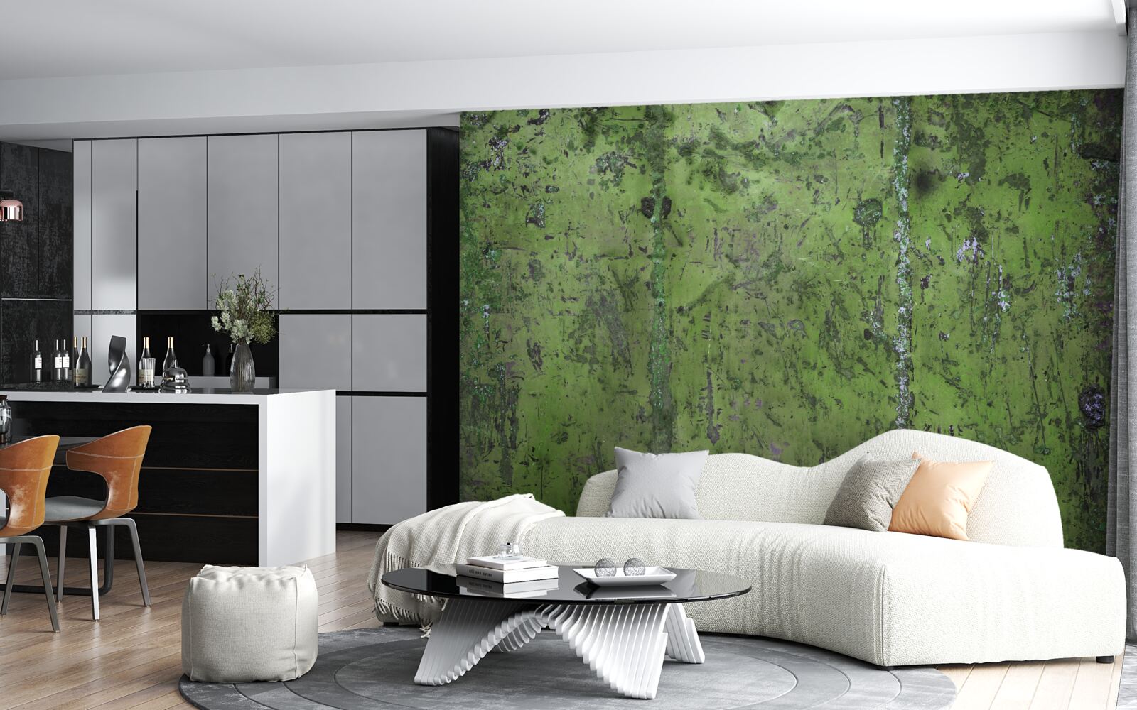 Fotobehang Muur bedekt met groene roest