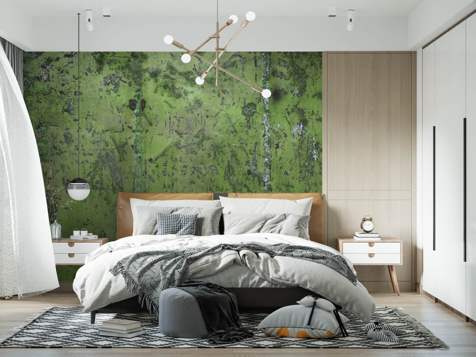 Fotobehang Muur bedekt met groene roest