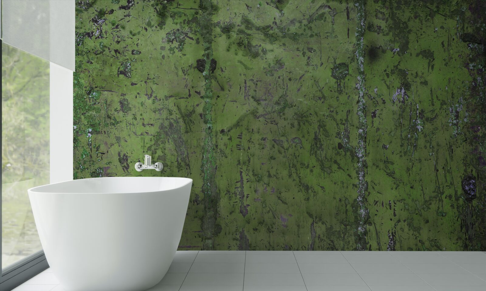 Fotobehang Muur bedekt met groene roest