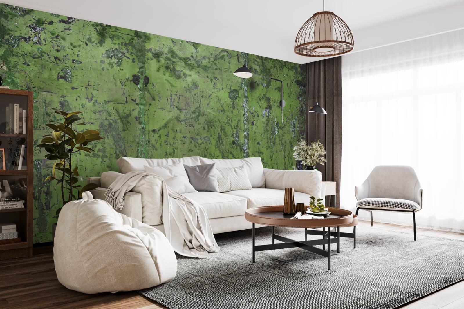 Fotobehang Muur bedekt met groene roest