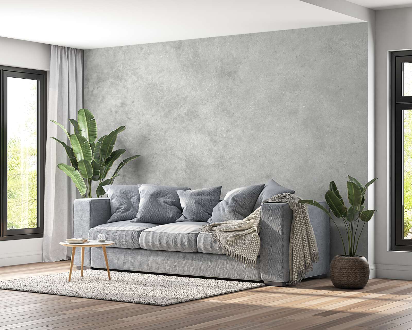 Fotobehang De muur is gemaakt van beton in een lichtgrijze tint