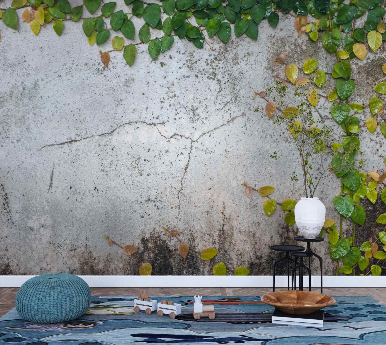 Fotobehang de bladeren zijn groengeel op een grijze achtergrond