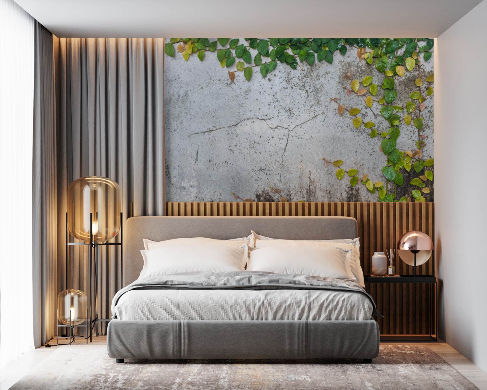 Fotobehang de bladeren zijn groengeel op een grijze achtergrond