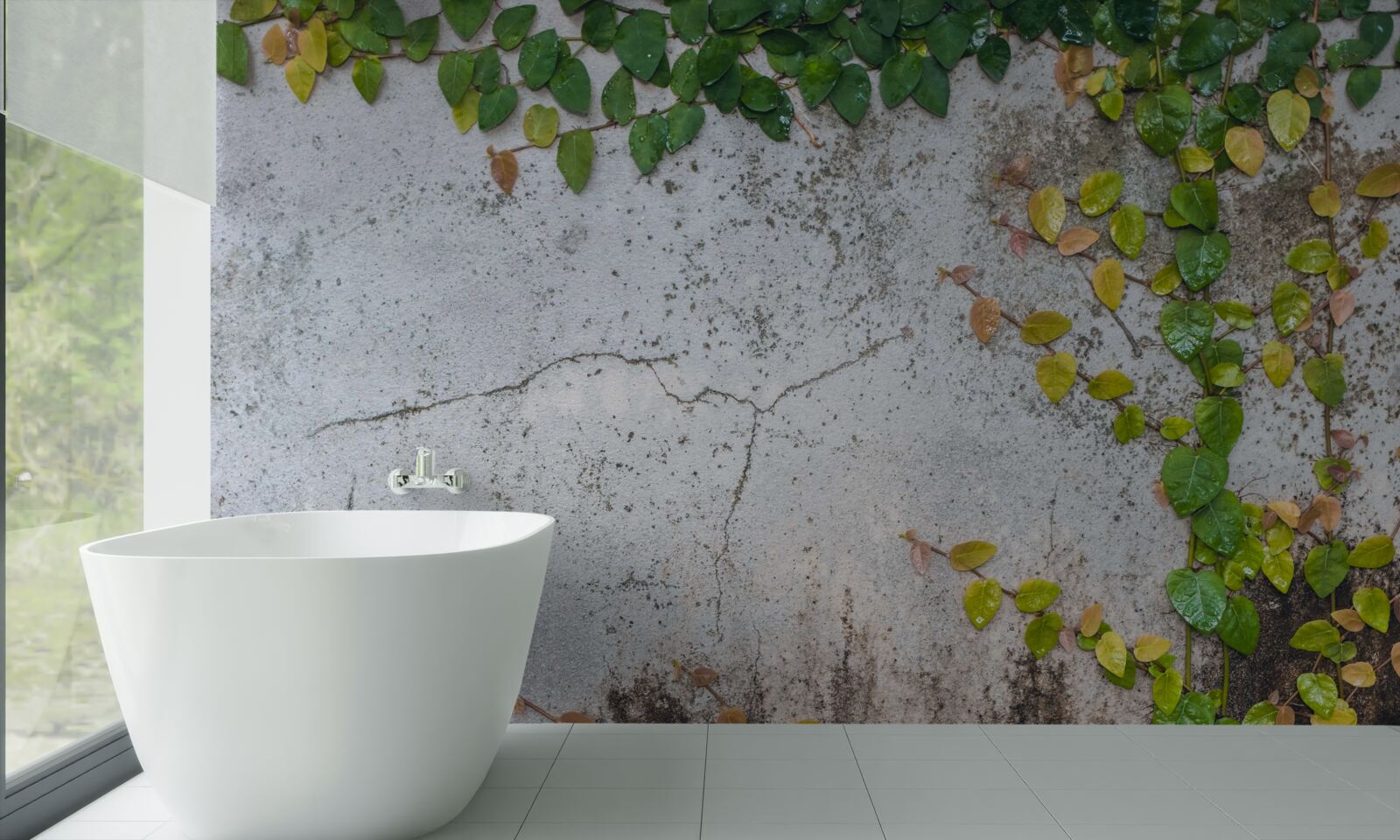 Fotobehang de bladeren zijn groengeel op een grijze achtergrond