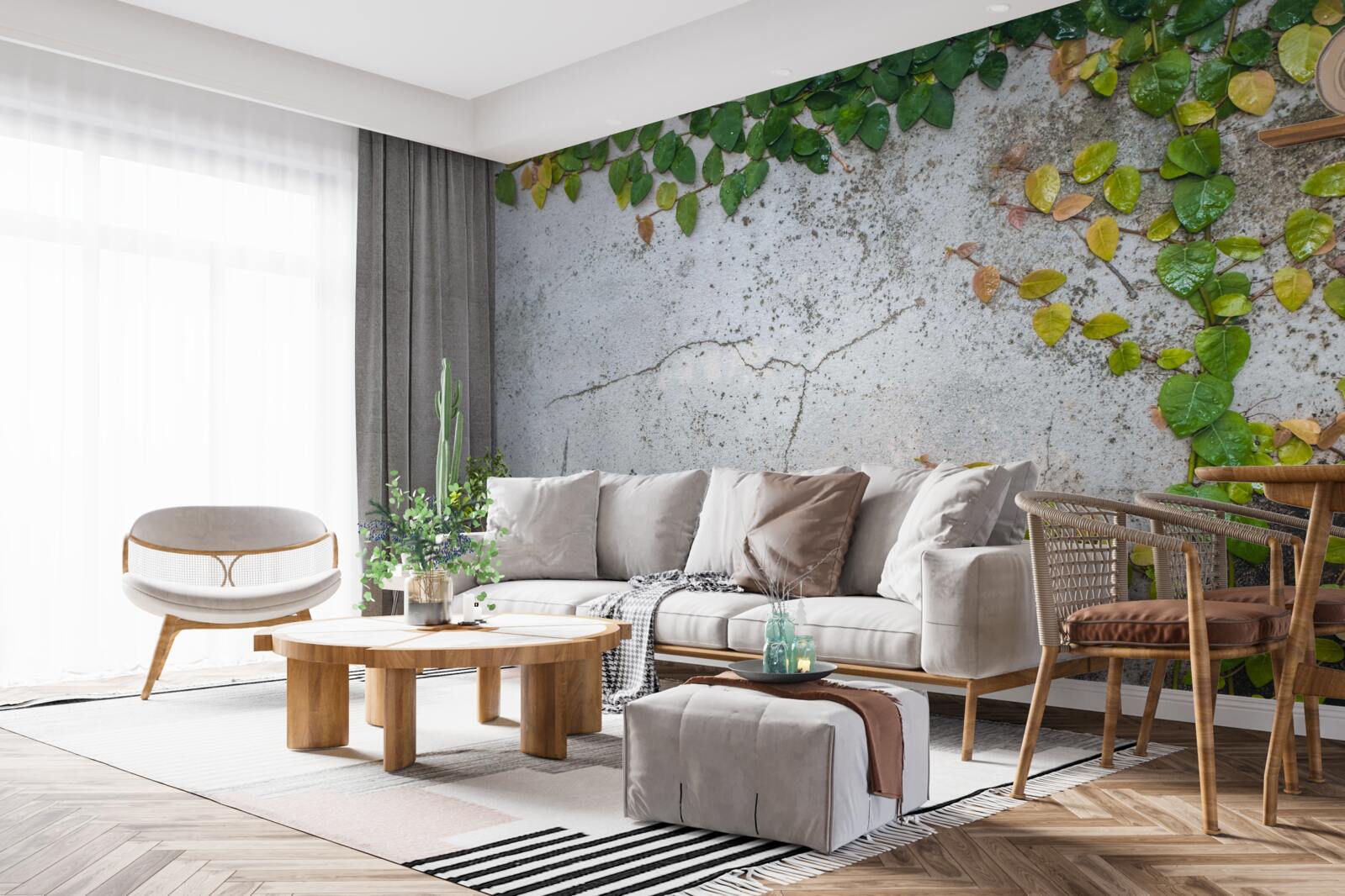 Fotobehang de bladeren zijn groengeel op een grijze achtergrond