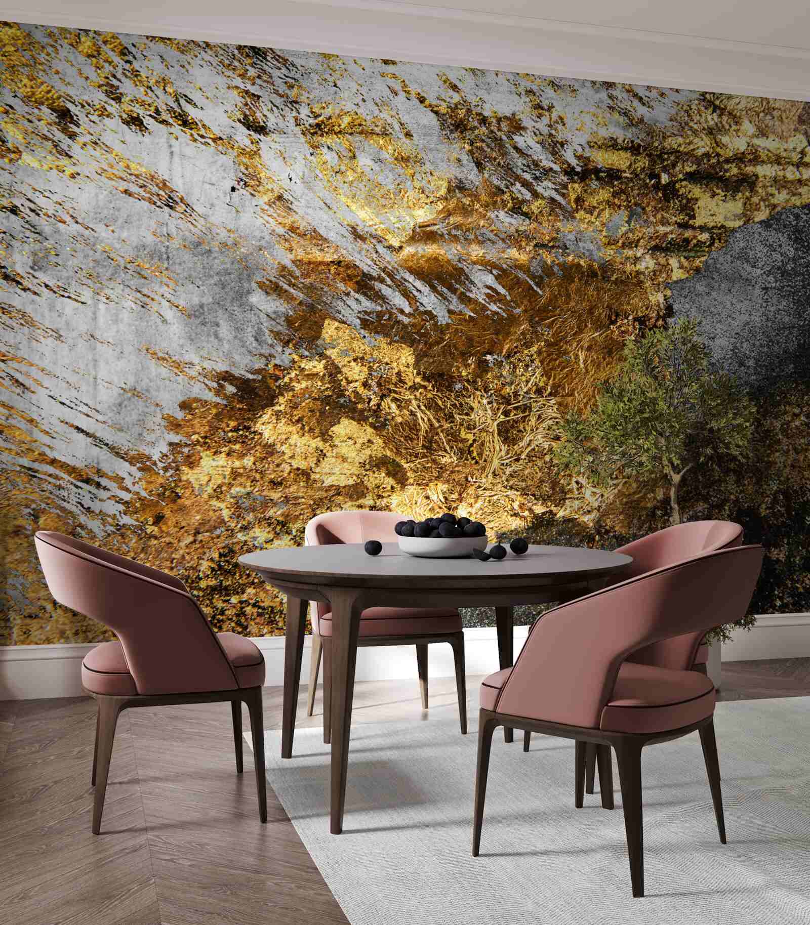 Fotobehang natuursteen bedekt met goudstof