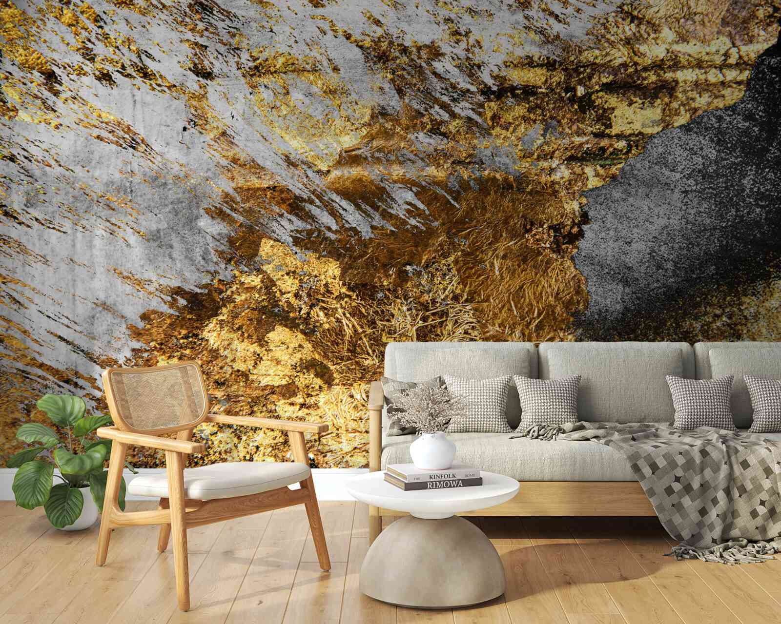 Fotobehang natuursteen bedekt met goudstof