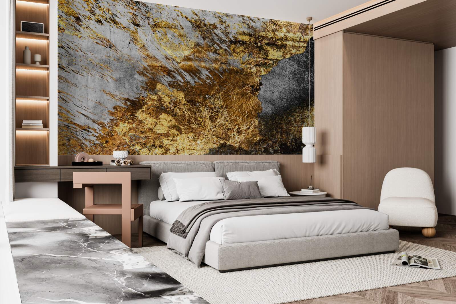 Fotobehang natuursteen bedekt met goudstof
