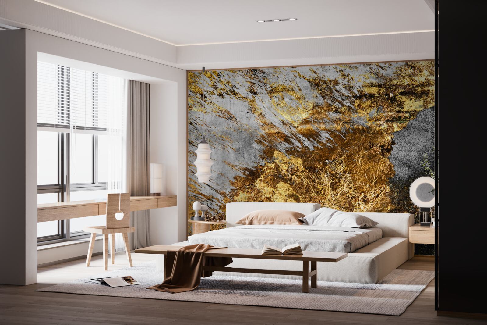 Fotobehang natuursteen bedekt met goudstof