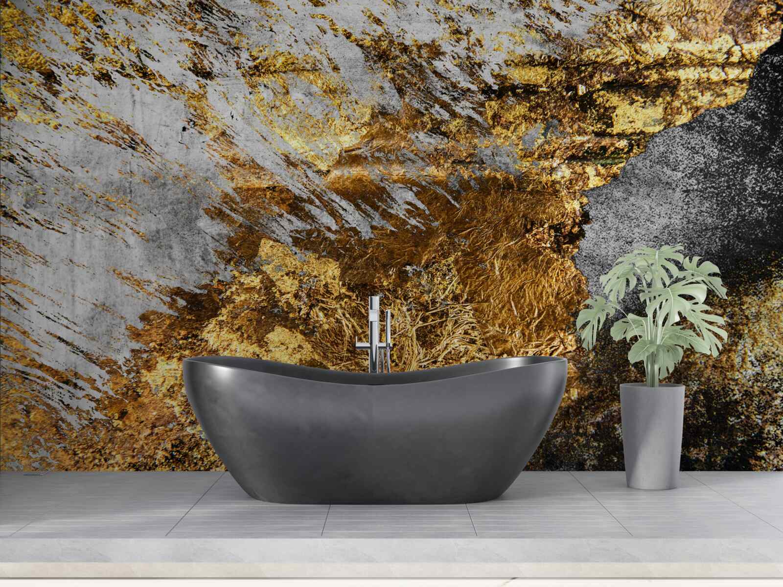 Fotobehang natuursteen bedekt met goudstof