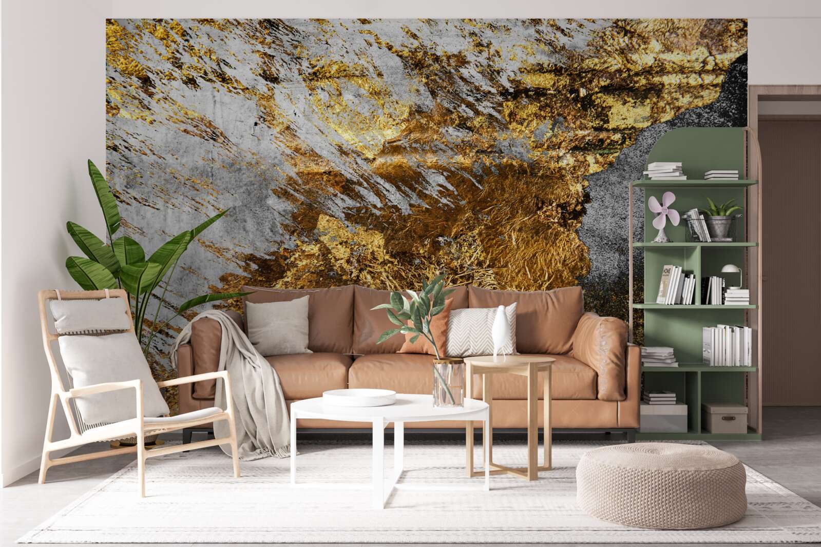 Fotobehang natuursteen bedekt met goudstof