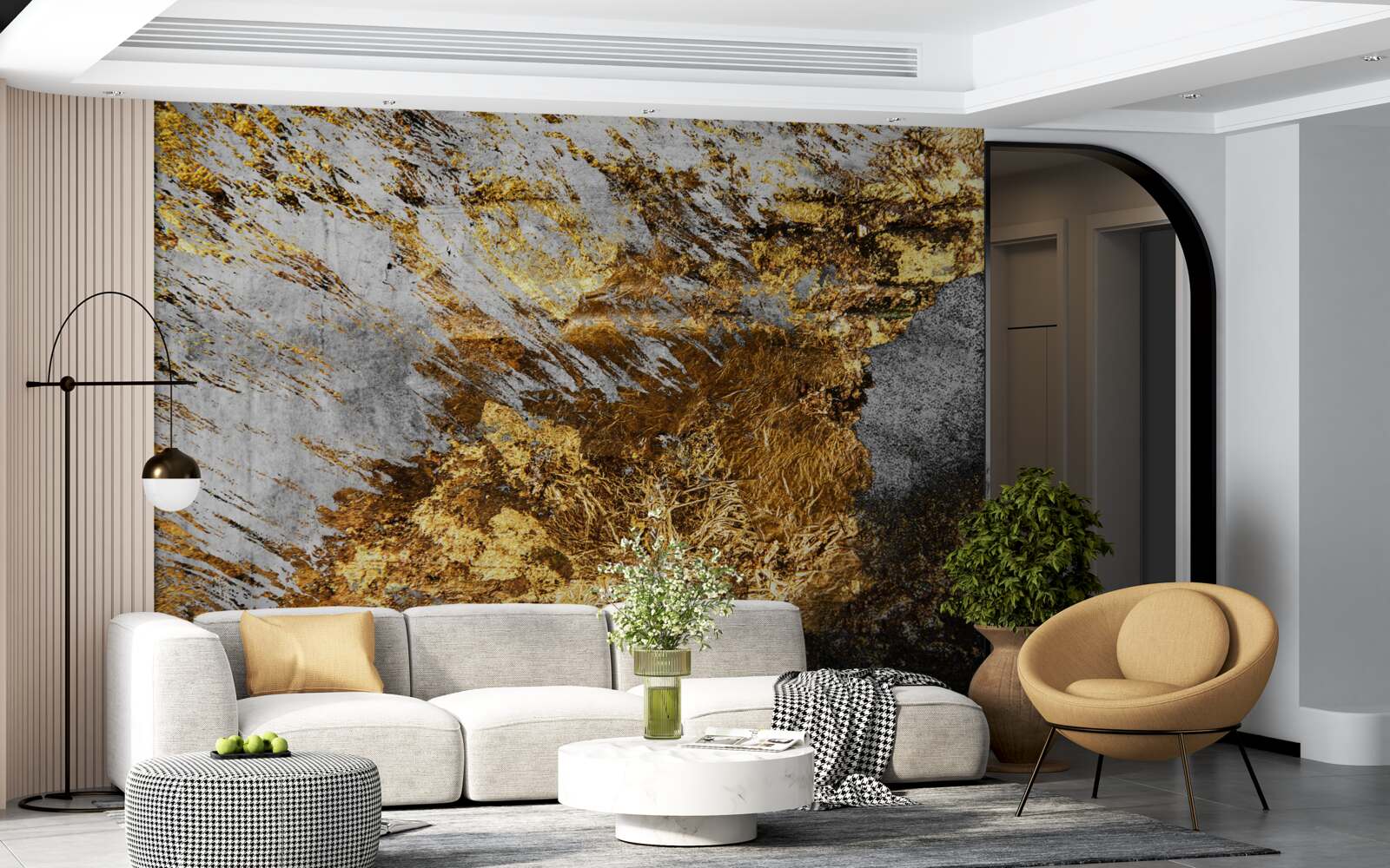 Fotobehang natuursteen bedekt met goudstof