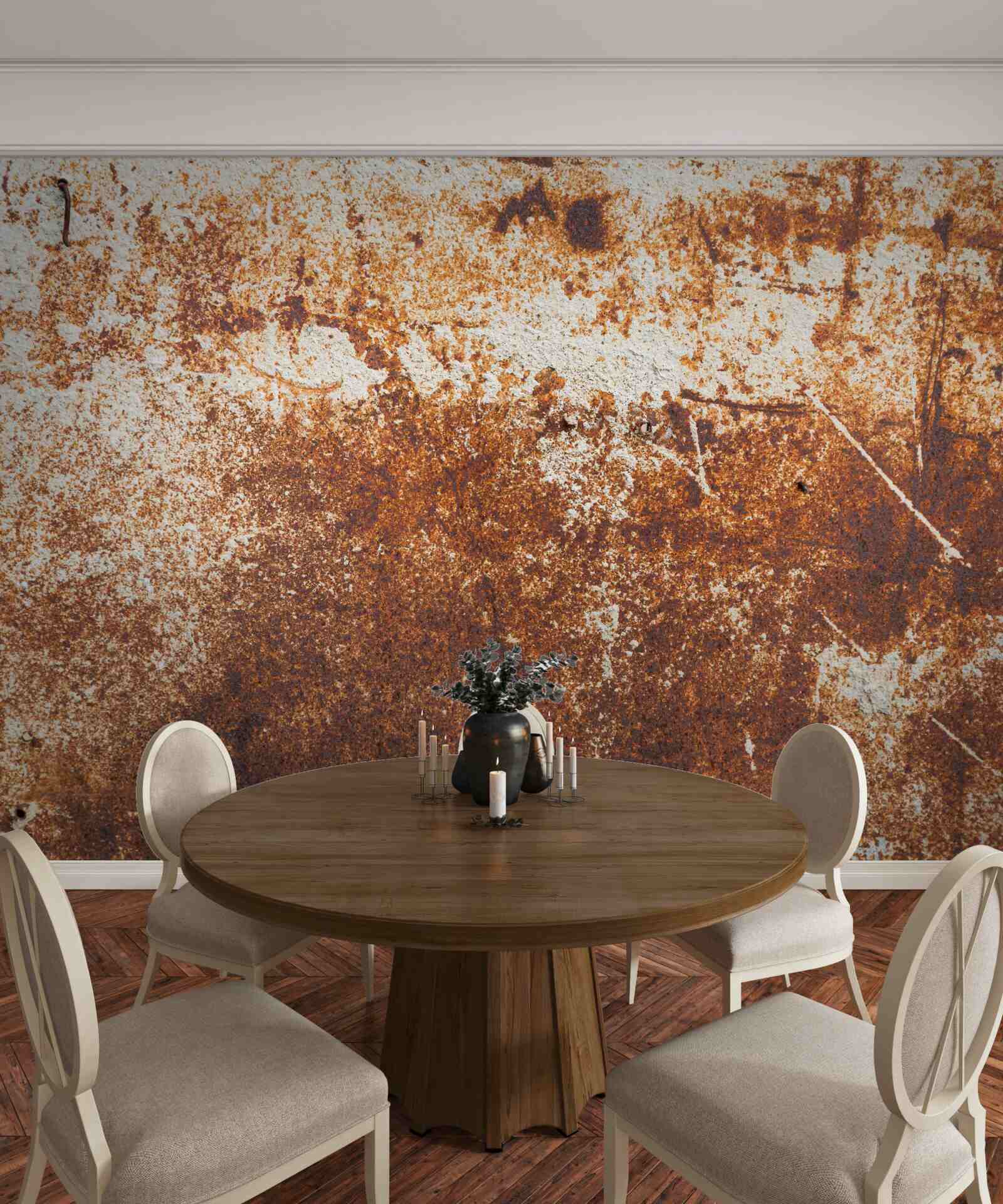 Fotobehang bekraste muur geschilderd in donkere roesttinten