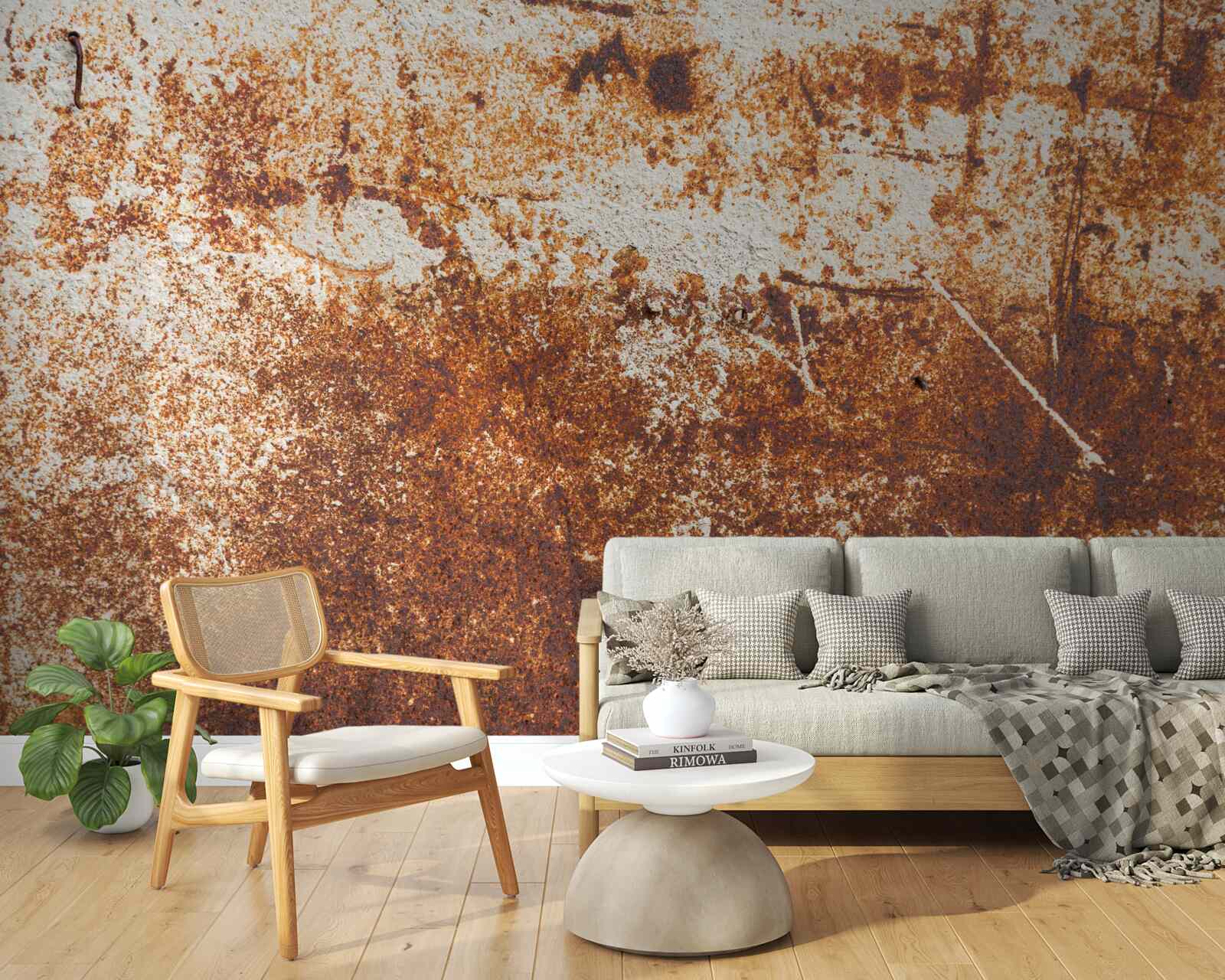 Fotobehang bekraste muur geschilderd in donkere roesttinten