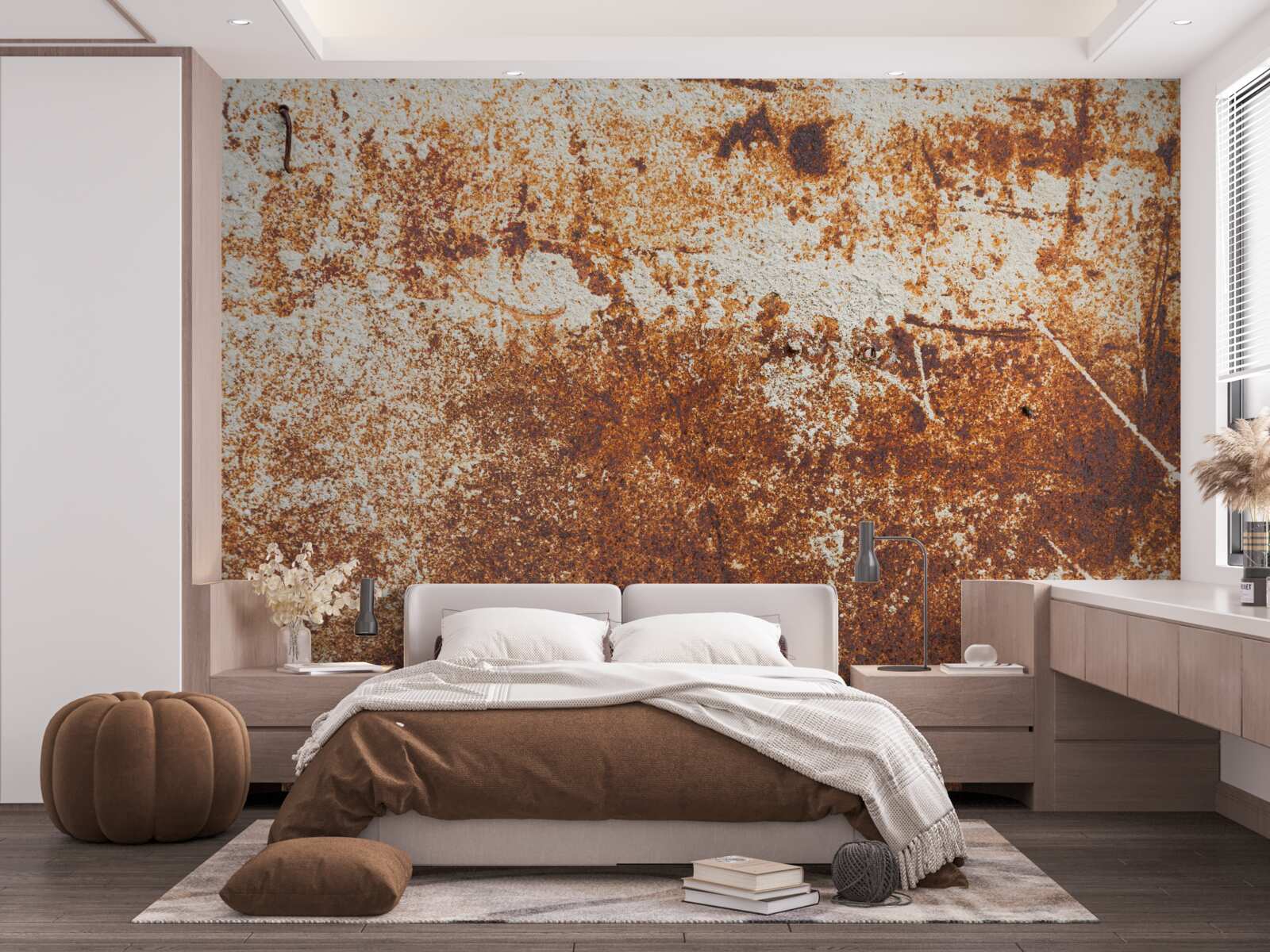 Fotobehang bekraste muur geschilderd in donkere roesttinten