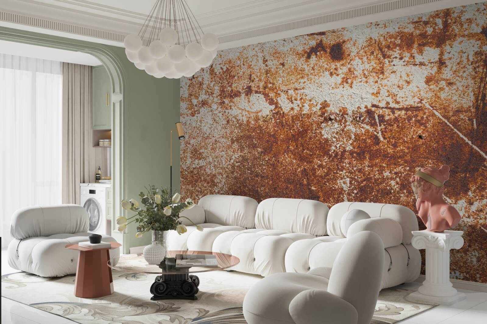 Fotobehang bekraste muur geschilderd in donkere roesttinten