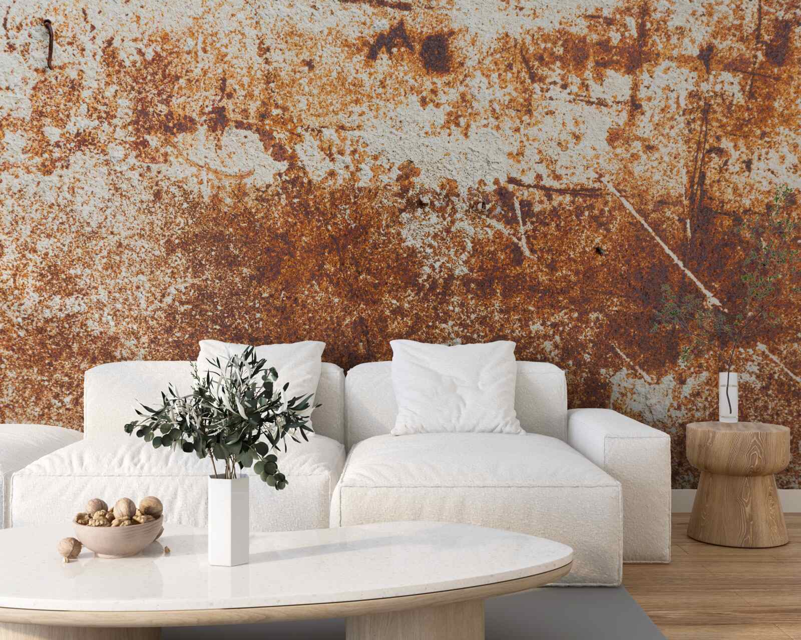 Fotobehang bekraste muur geschilderd in donkere roesttinten