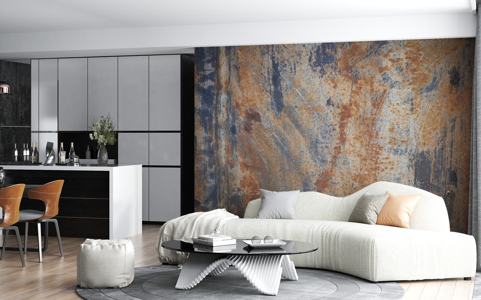 Fotobehang ondoorzichtige muur bedekt met roest