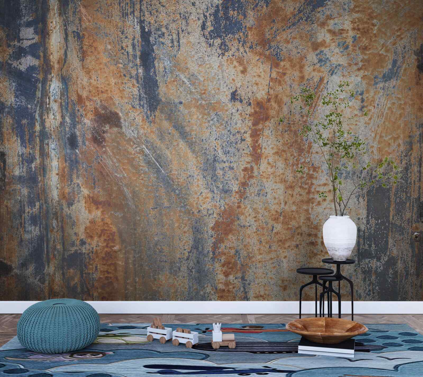 Fotobehang ondoorzichtige muur bedekt met roest