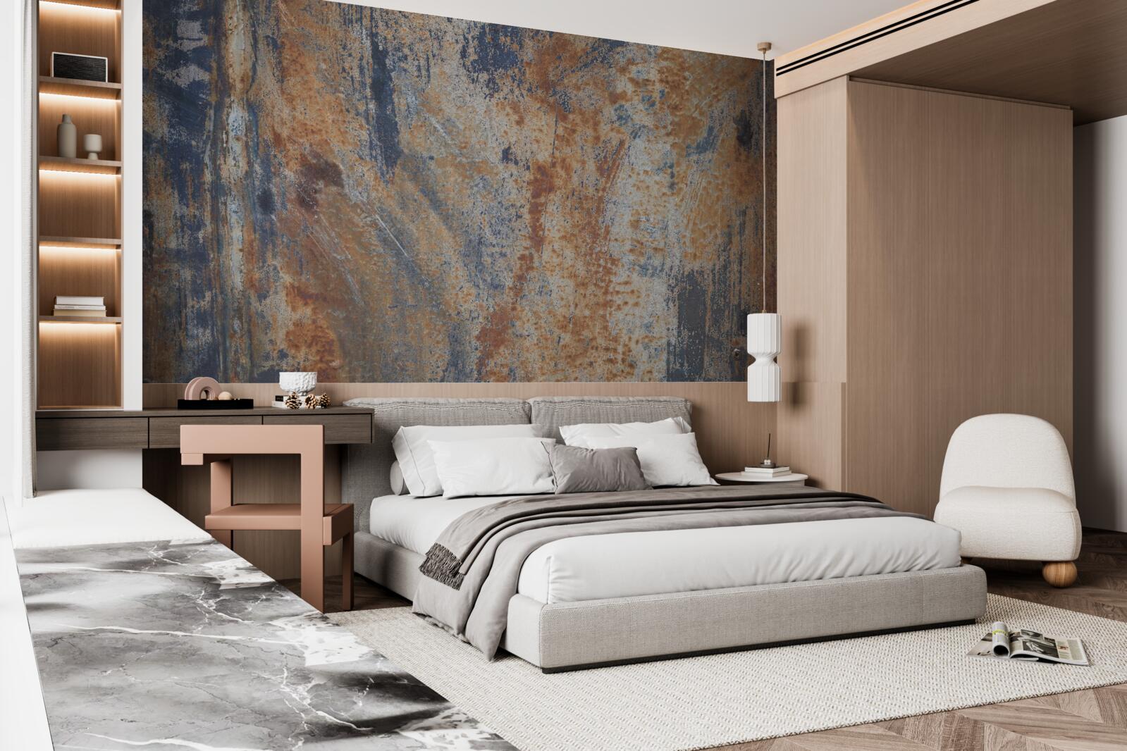 Fotobehang ondoorzichtige muur bedekt met roest