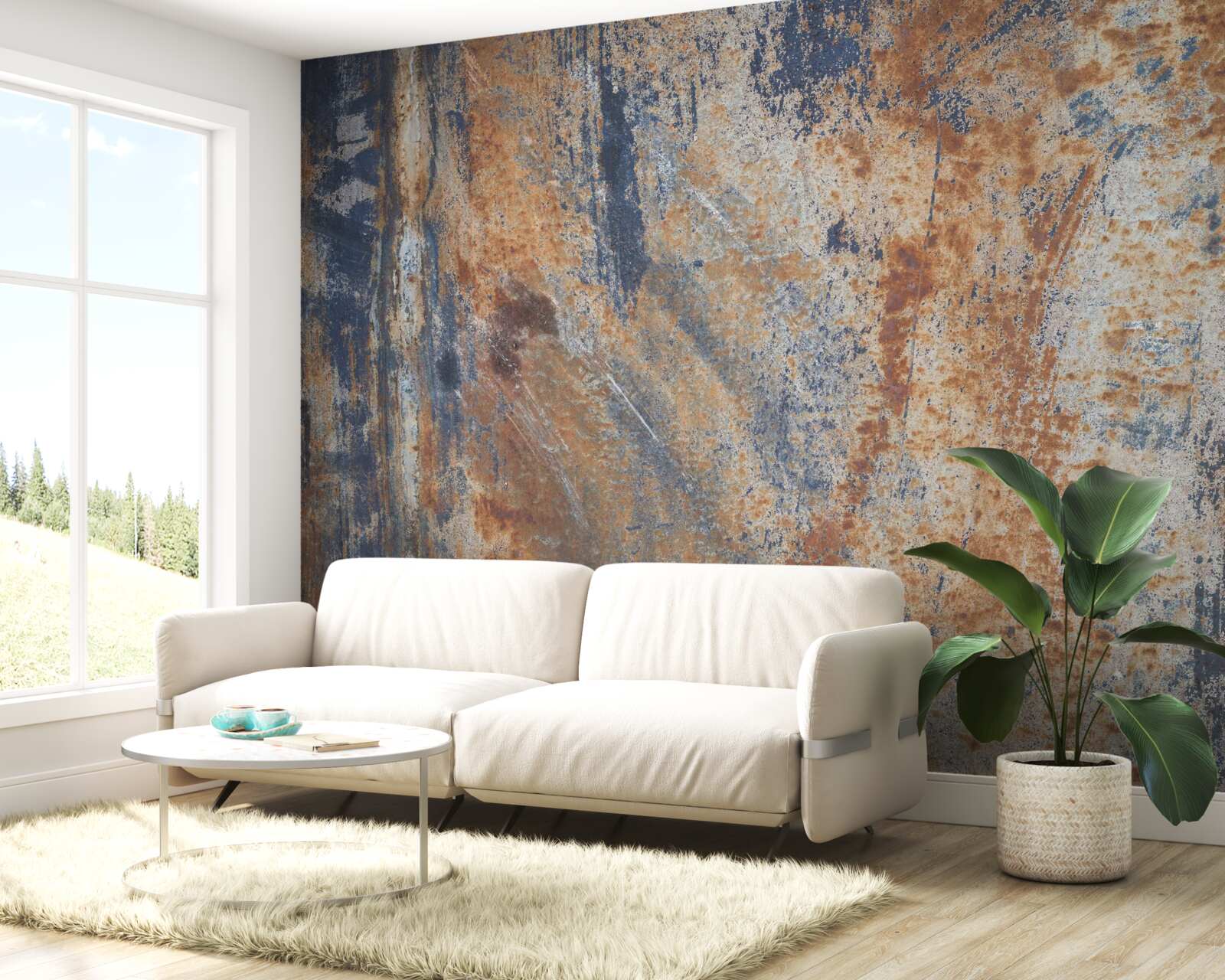 Fotobehang ondoorzichtige muur bedekt met roest