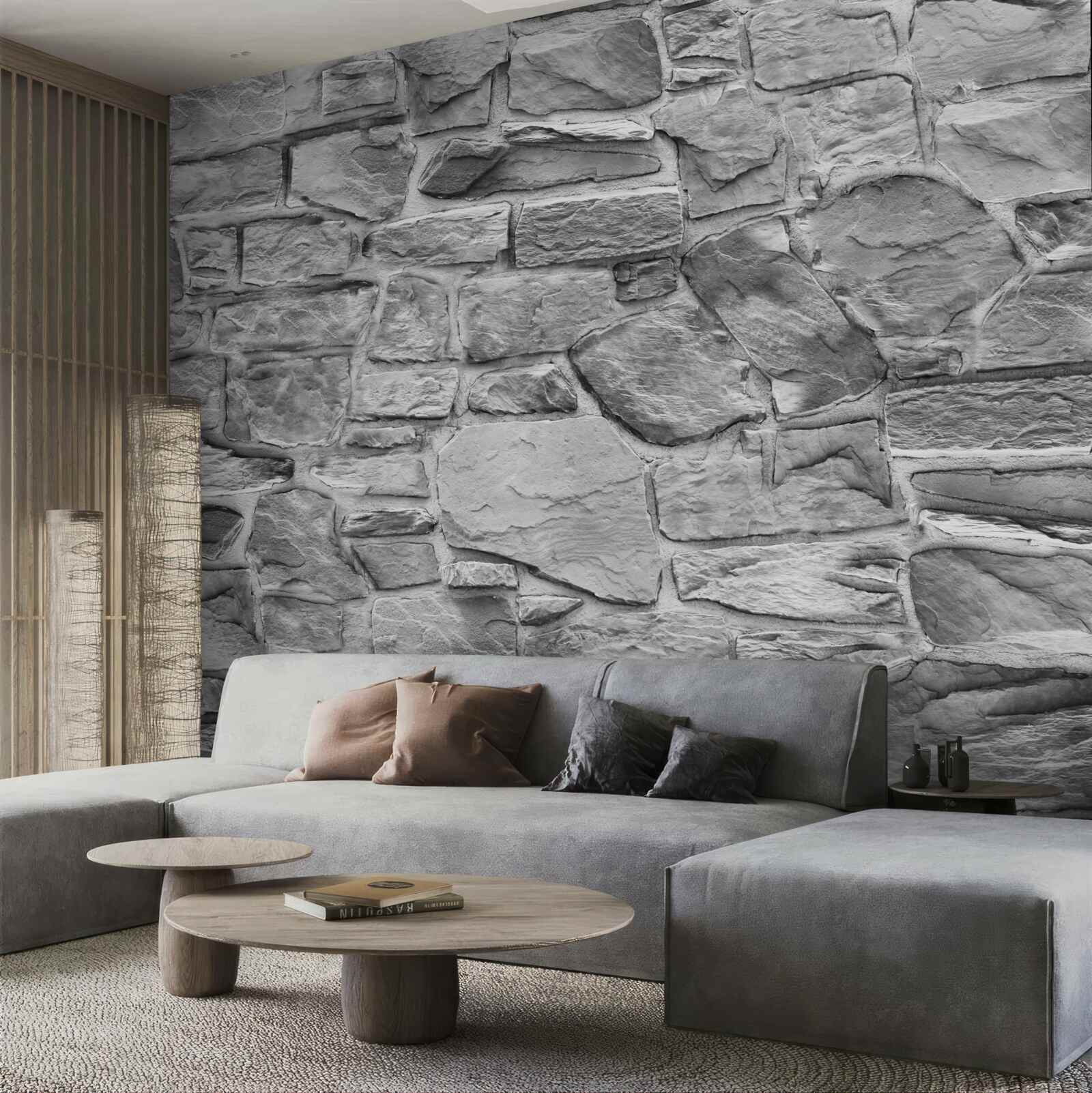 Fotobehang platte grijze steen vormt een muur