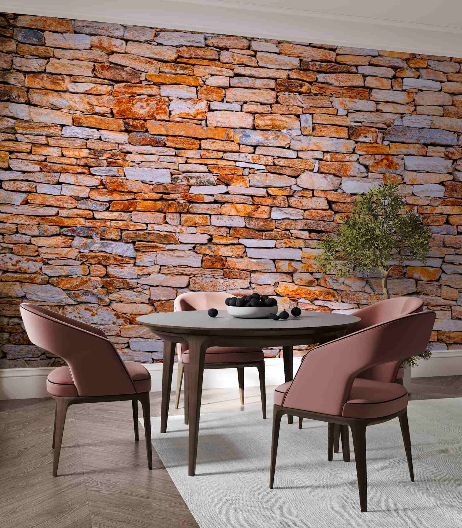 Fotobehang langwerpige omheining in bruine steen