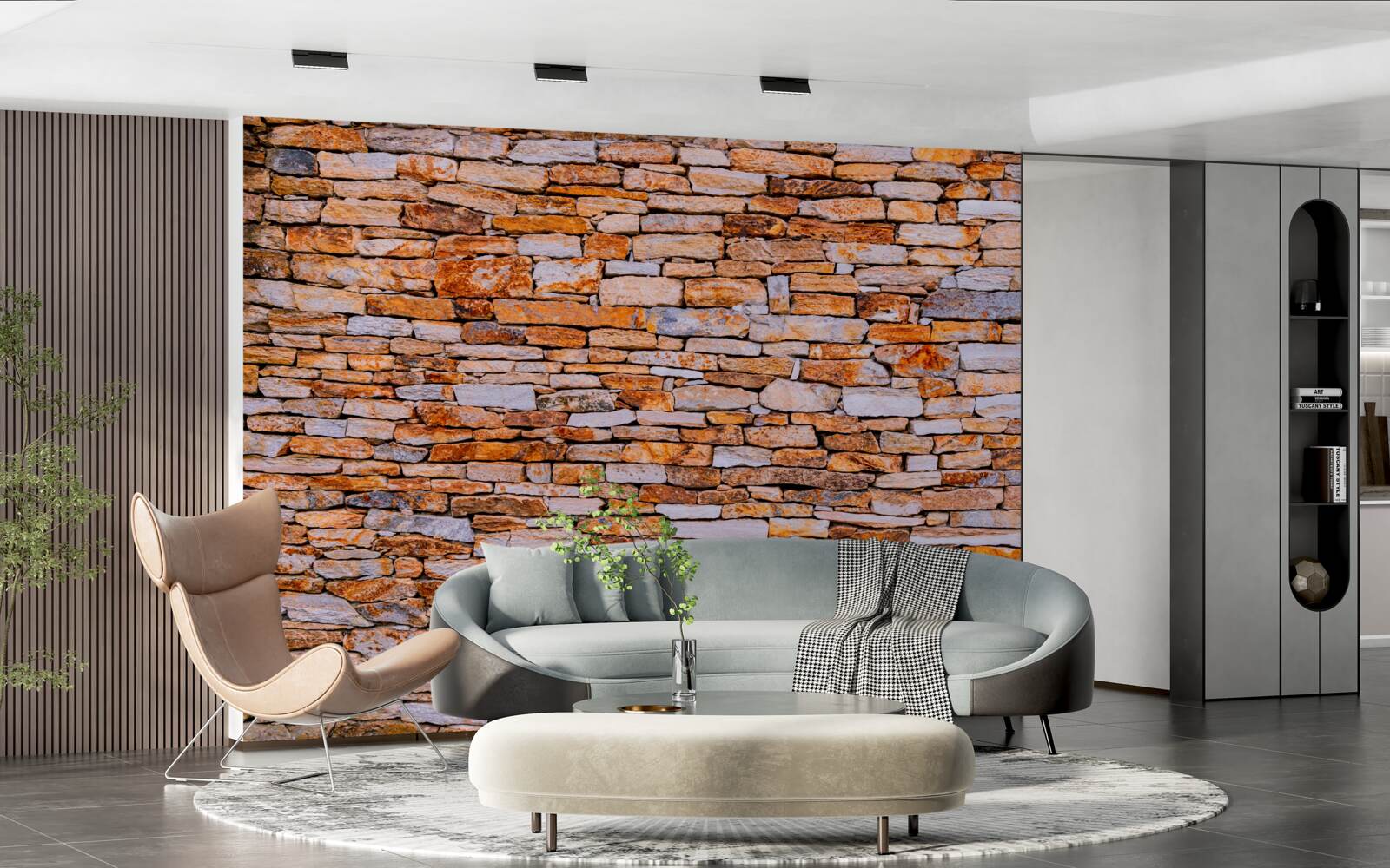 Fotobehang langwerpige omheining in bruine steen