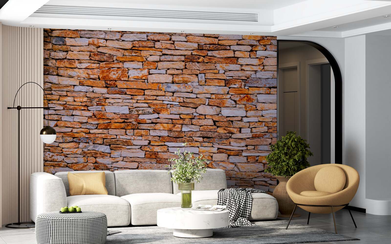 Fotobehang langwerpige omheining in bruine steen