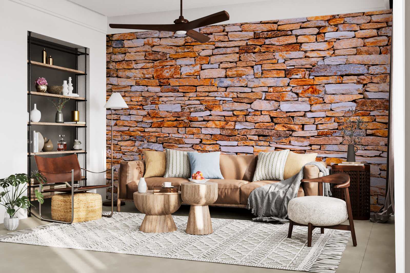 Fotobehang langwerpige omheining in bruine steen