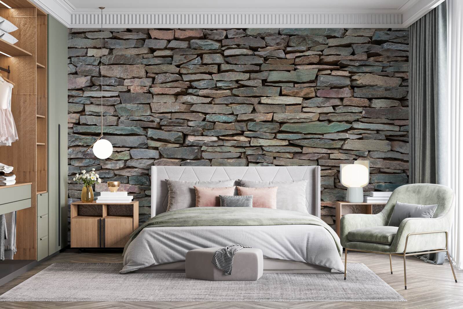 Fotobehang leggen van stenen in de lengterichting