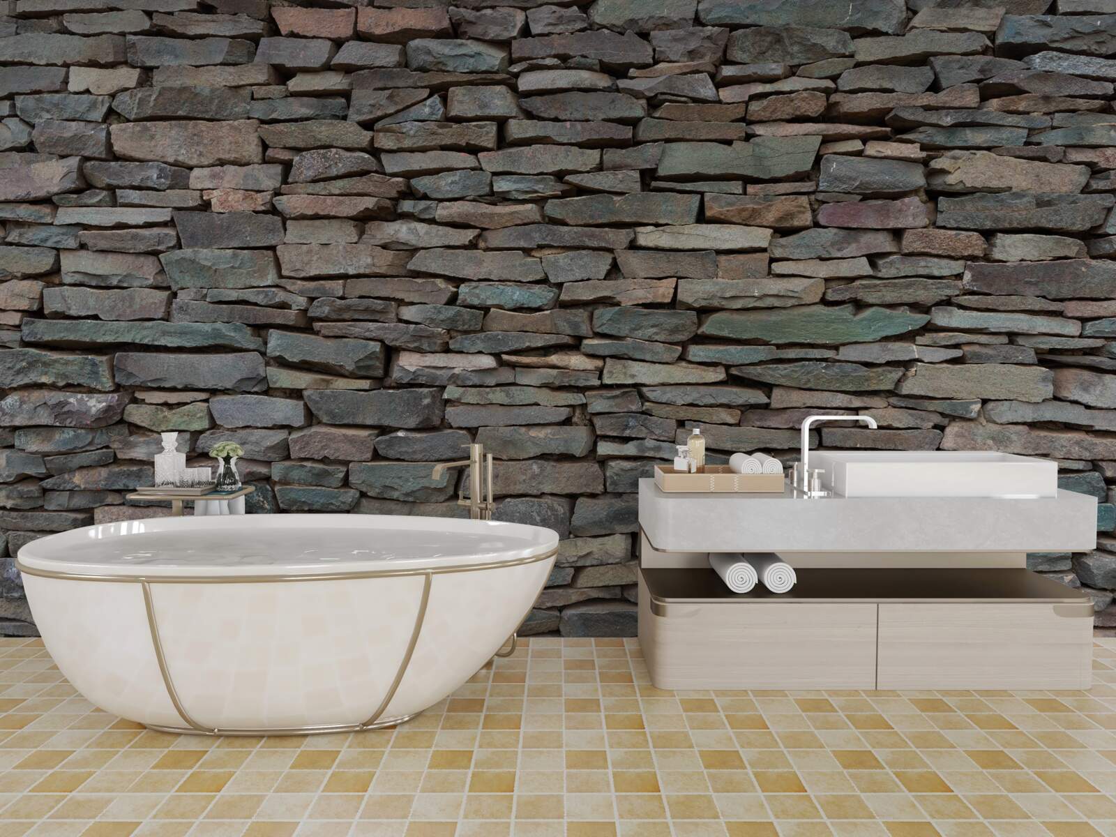 Fotobehang leggen van stenen in de lengterichting