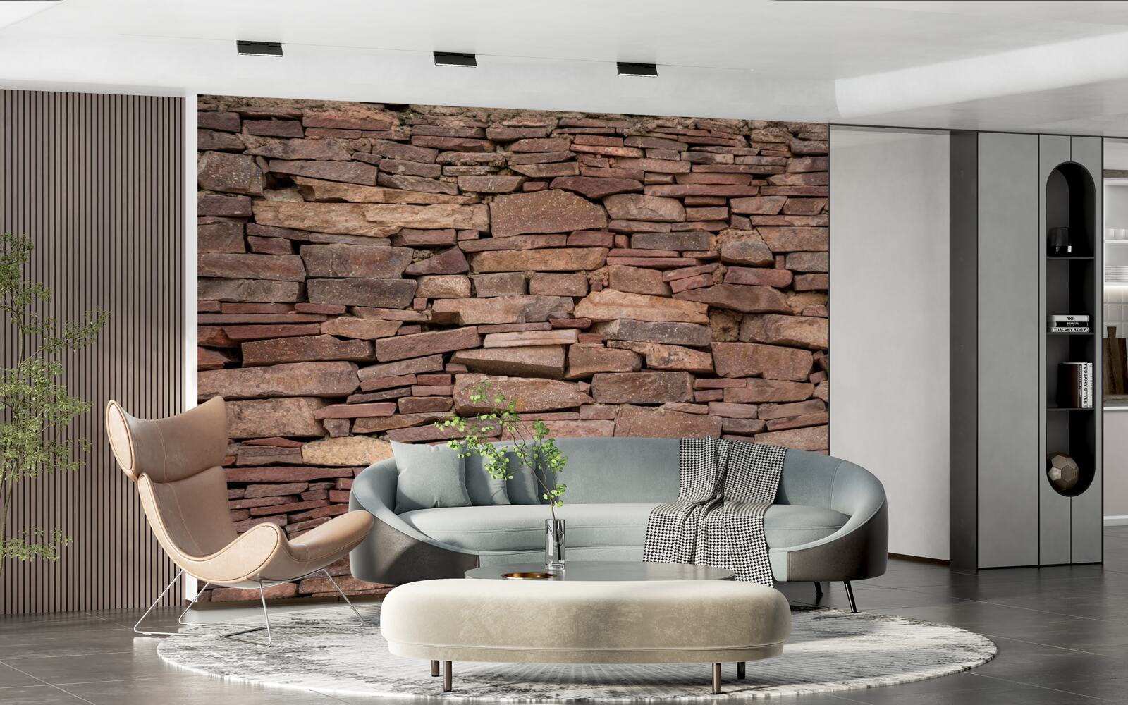 Fotobehang bruine stenen barrière met ongelijke textuur