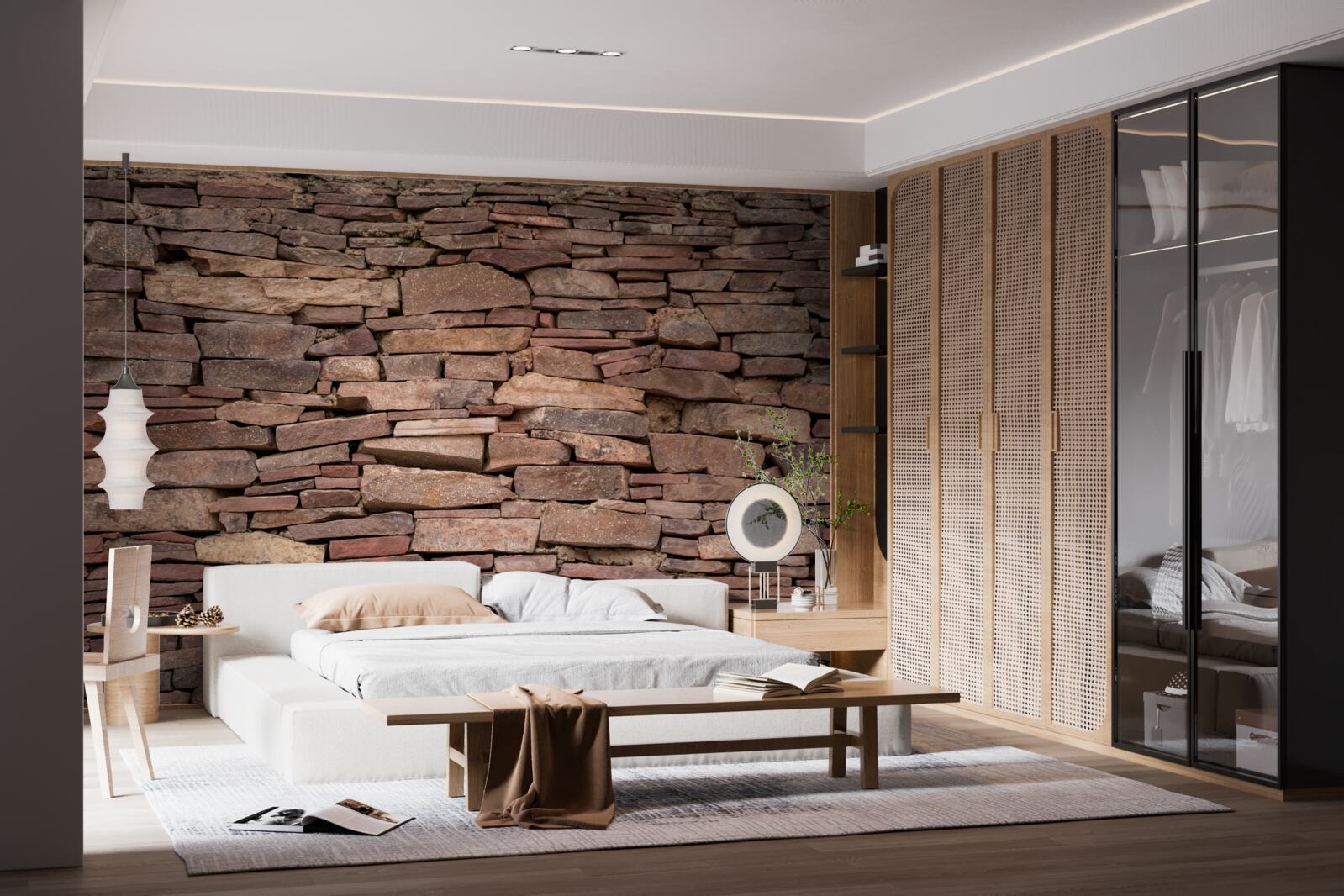 Fotobehang bruine stenen barrière met ongelijke textuur