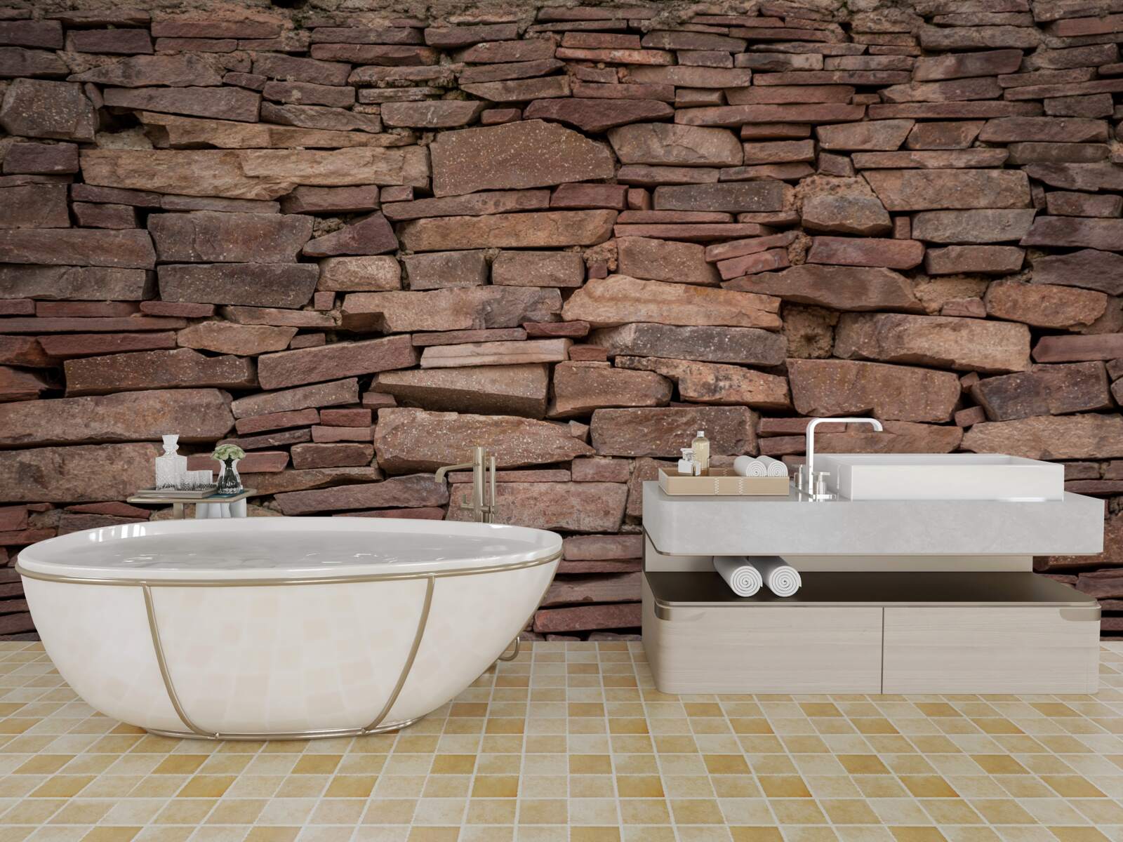 Fotobehang bruine stenen barrière met ongelijke textuur