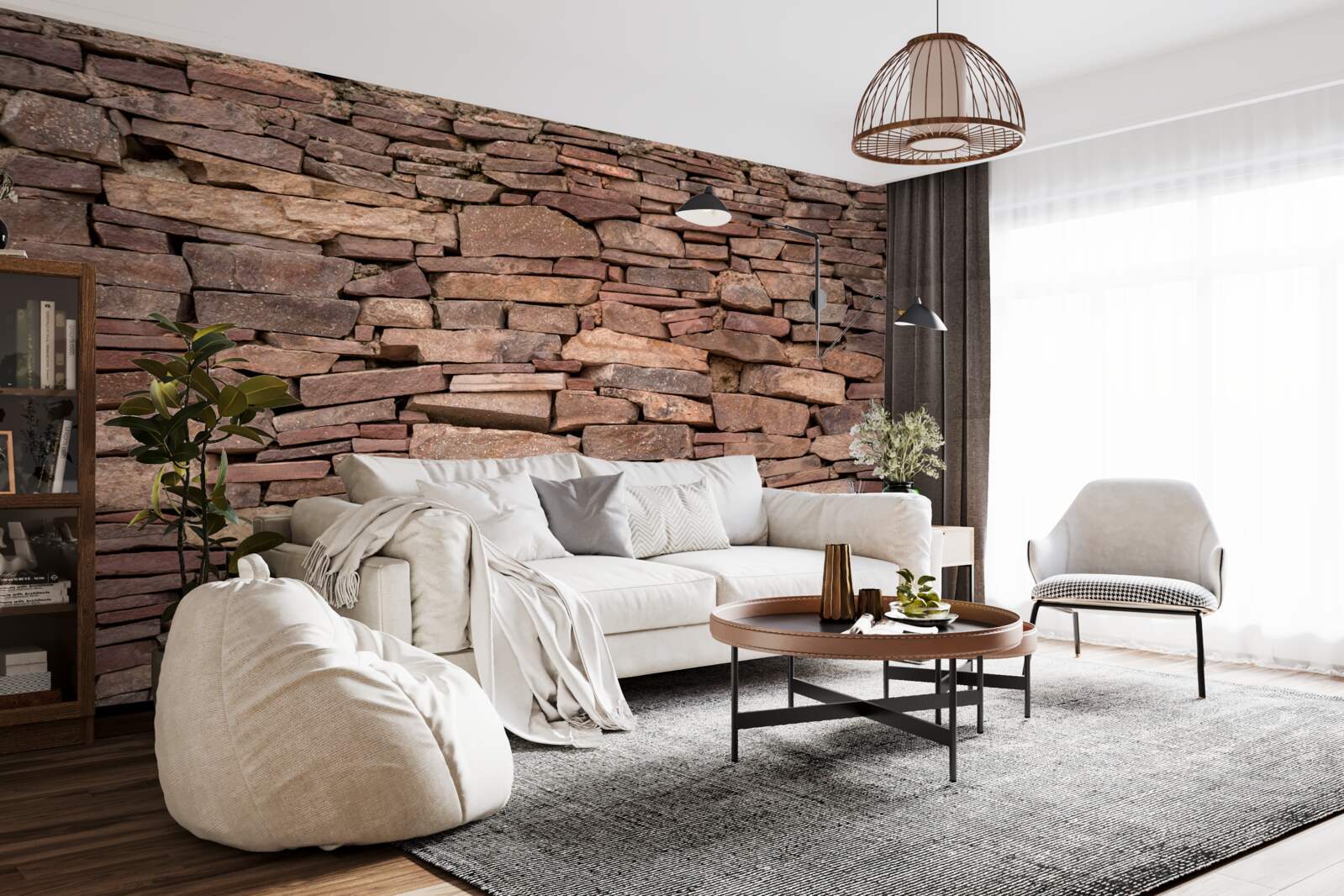 Fotobehang bruine stenen barrière met ongelijke textuur