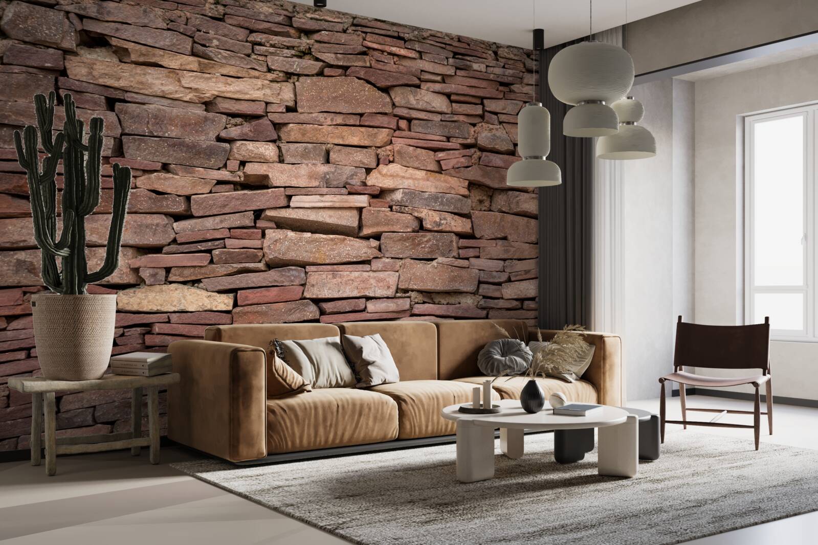 Fotobehang bruine stenen barrière met ongelijke textuur