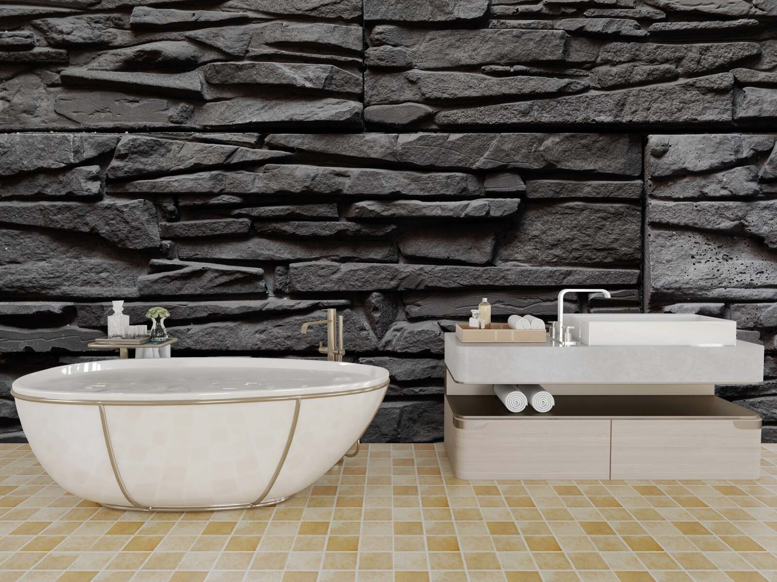 Fotobehang donkergrijze langwerpige steen