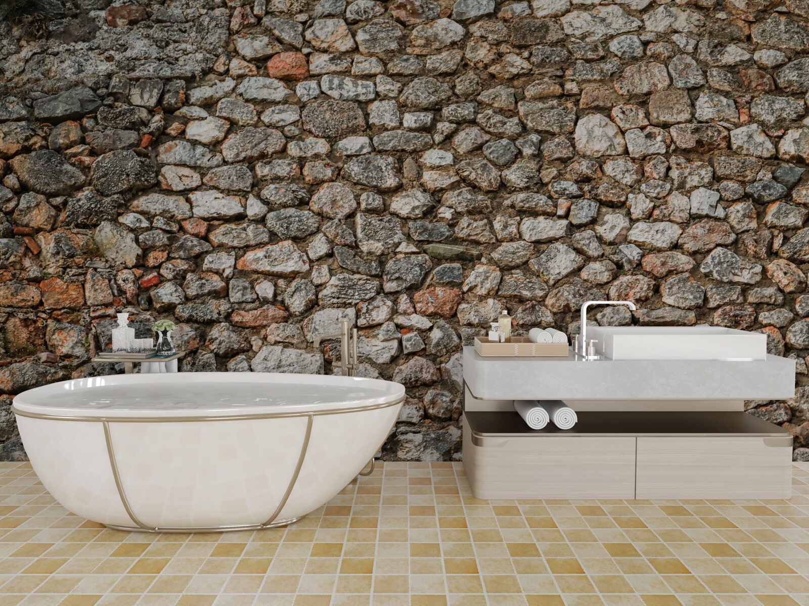 Fotobehang antieke veelkleurige stenen muur