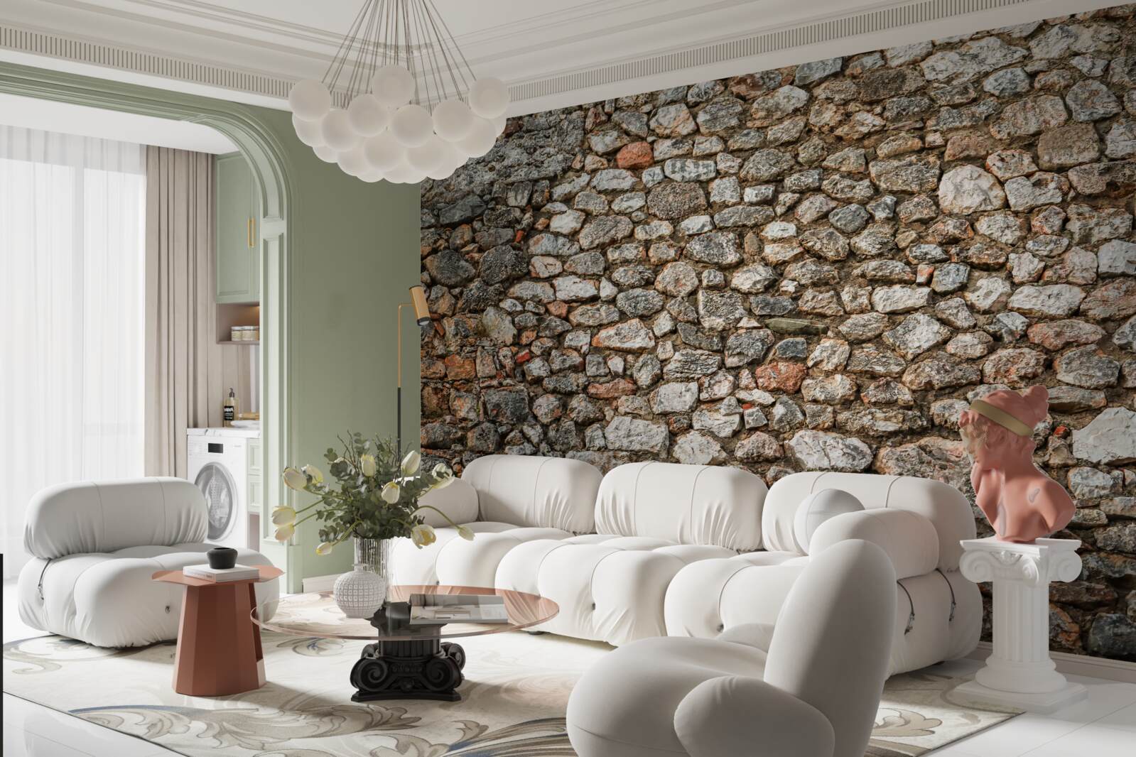 Fotobehang antieke veelkleurige stenen muur