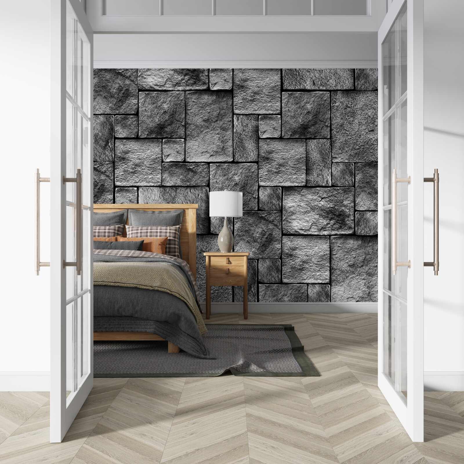 Fotobehang grijze steen als onderdeel van een muur