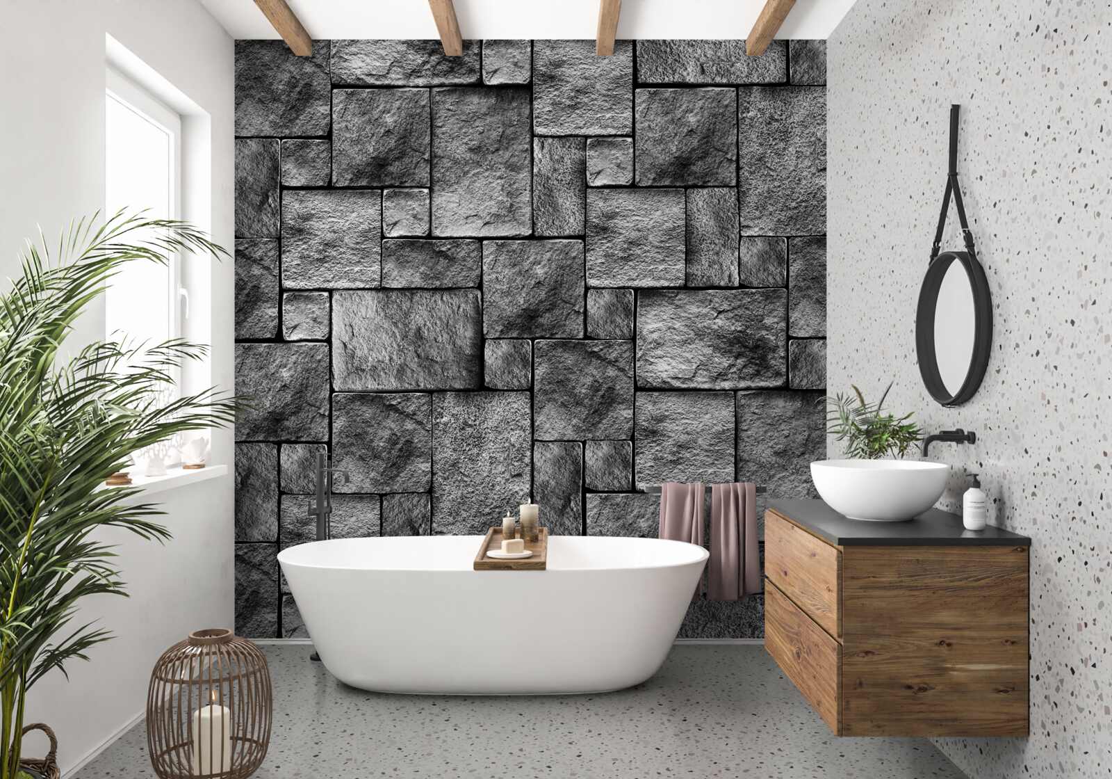 Fotobehang grijze steen als onderdeel van een muur