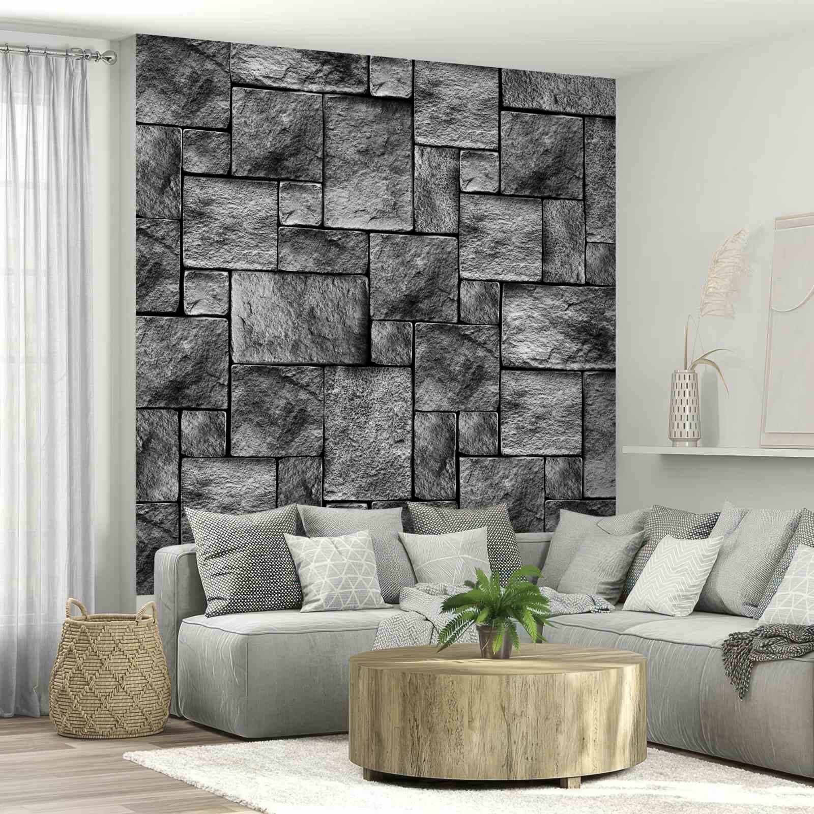 Fotobehang grijze steen als onderdeel van een muur