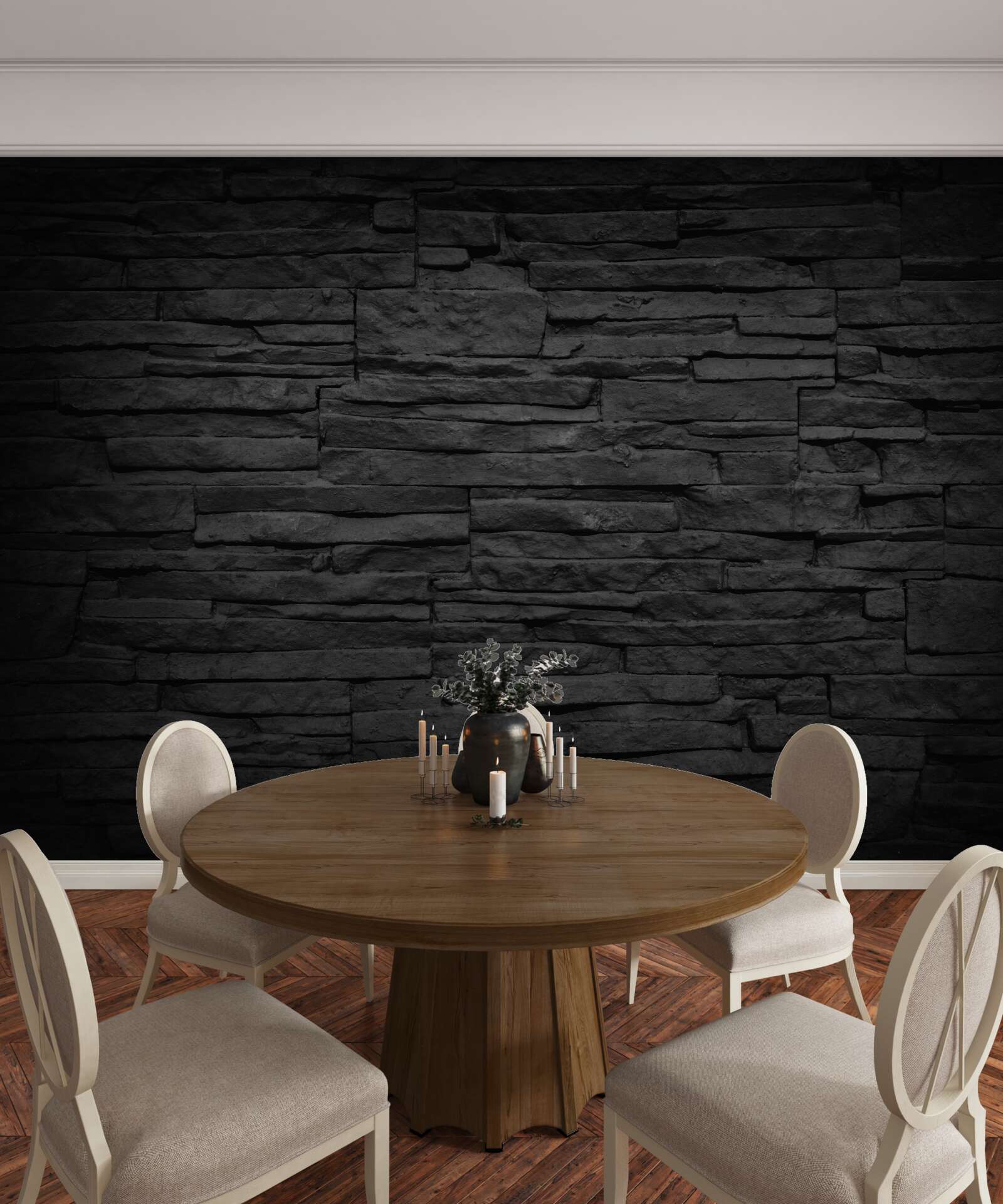 Fotobehang zwarte stenen muur