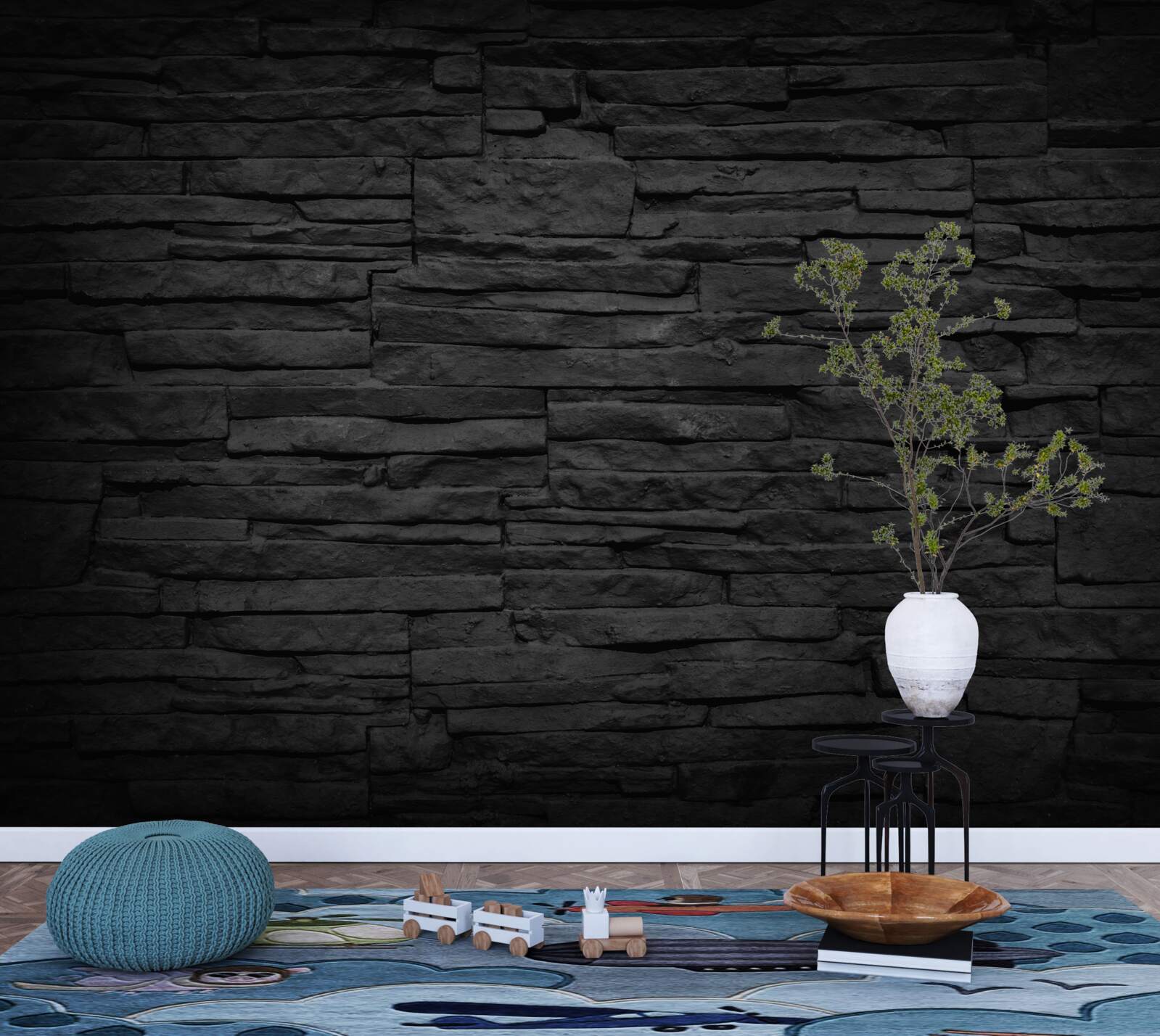 Fotobehang zwarte stenen muur